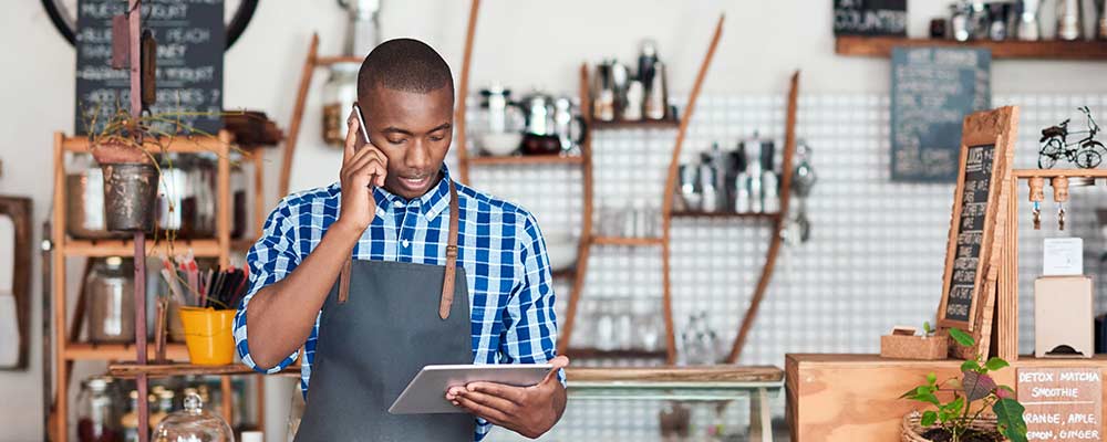 Business owner on tablet